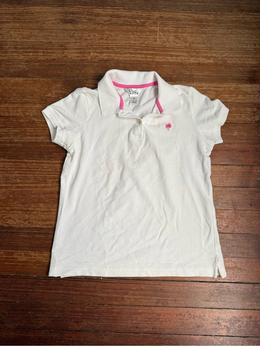 Lilly Pulitzer White Women’s Polo Shirt with Pink Trim Size Medium